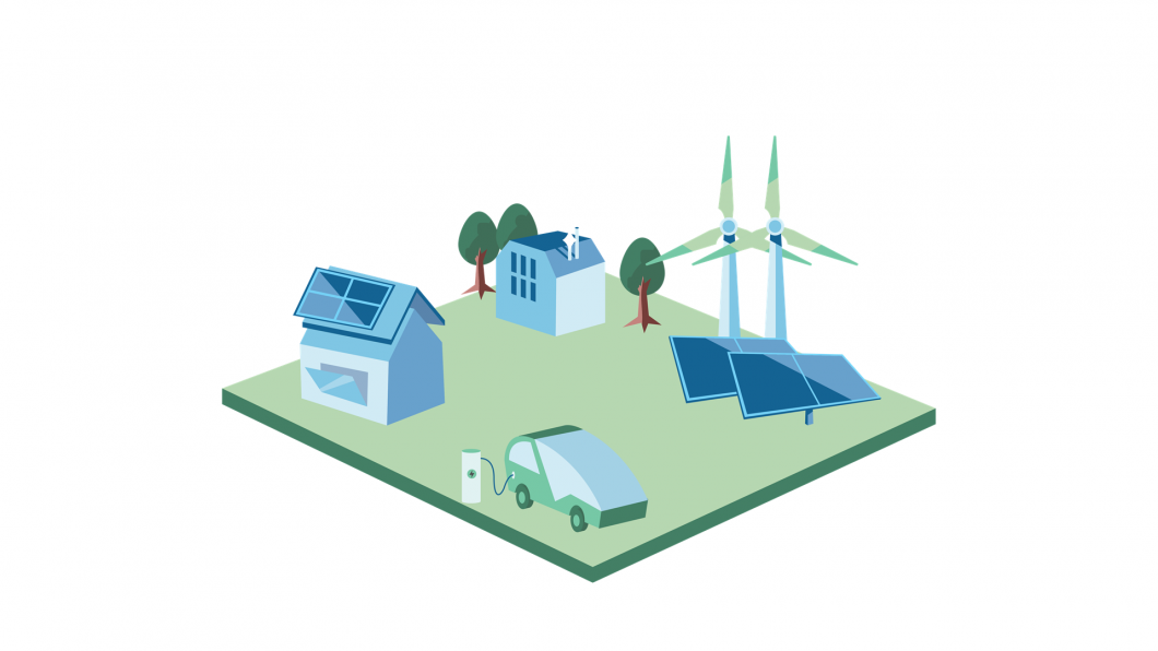 Illustratie van diverse duurzame bronnen van energieopwekking